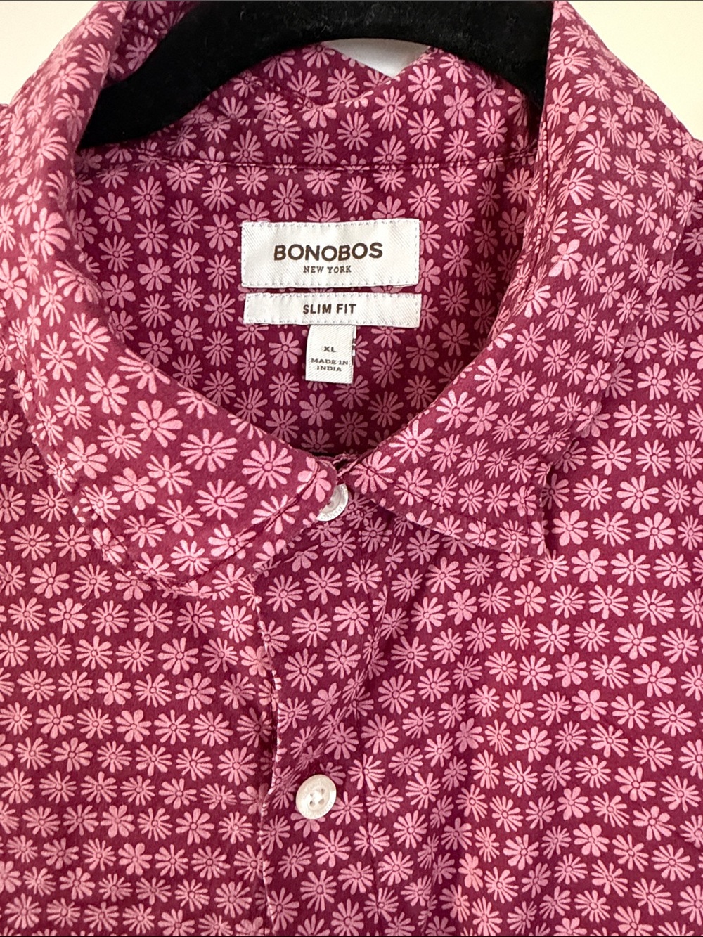 Bonobos Men’s Short-Sleeve Pink Floral Button-Down Cotton Shirt XL